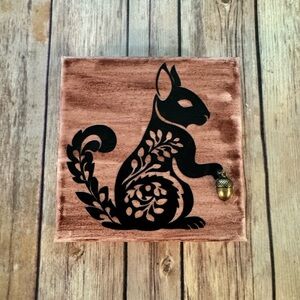 Handmade Squirrel Mixed Media Wall Decor Art